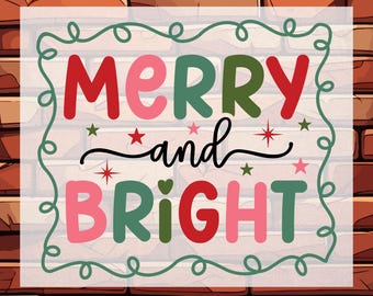 Preppy Merry and Bright Christmas DTF Ready To Press, Christmas Gift Heat Press, Holiday Xmas