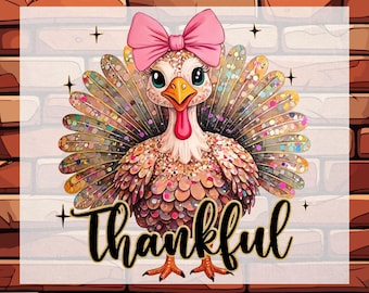 Glitter Effect Turkey Thanksgiving DTF Ready To Press, Turkey Design Dtf, Thankfull Gift Transfer