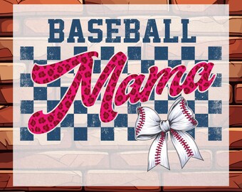 Checkered Baseball Mama Bow DTF Ready To Press, Heat Transfer, Sports for Women