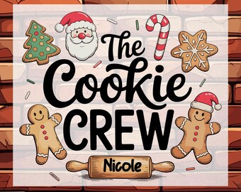 Personalized Cookie Crew Christmas Kids DTF Heat Transfer, Custom Christmas Baking Ready To Press