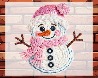 Faux Yarn Crochet Snowman Ready To Press DTF Heat Transfer, Xmas Festive Holiday Snowman