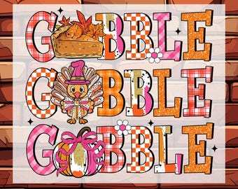 Colorful Gobble Turkey Thanksgiving DTF Ready To Press, Glitter Effect Thanksgiving Heat Transfer