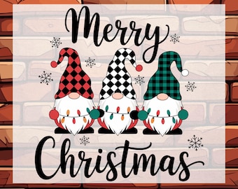 Merry Christmas Gnomes DTF Heat Transfer, Red Plaid Print Ready To Press, Xmas Gnome