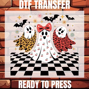 Leopard Checker Spooky Ready To Press, Halloween Dtf, Halloween Ghost Dtf, Halloween Gift Dtf, Cute Boo Ghost Dtf, Funny Halloween Dtf