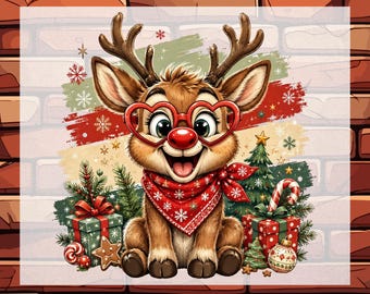 Cute Reindeer Christmas DTF Ready To Press, Vintage Christmas Heat Transfer, Striped Xmas