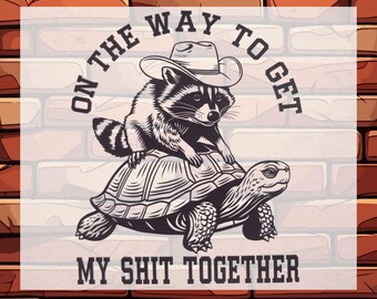 Funny Raccoon Turtle DTF, Sarcastic Ready To Press Heat Transfer, Covboy Raccoon