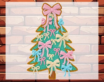 Coquette Crochet Christmas Tree DTF Ready To Press Heat Transfer, Faux Yarn Xmas Tree