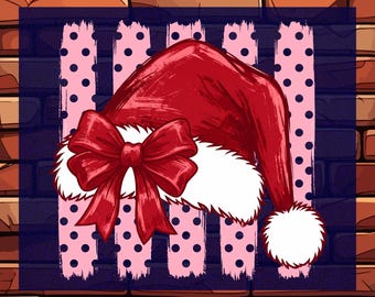 Coquette Santa Hat Christmas DTF Ready To Press, Striped Polta Dot Santa Heat Transfer