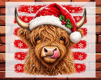 Striped Christmas Highland Cow DTF Ready To Press,  Farm Christmas Transfer, Xmas Holiday