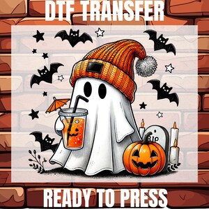 Cute Ghost Coffee Pumpkin Halloween Ready To Press, Halloween Dtf, Halloween Gift Dtf, Halloween Ghost Dtf, Womens Halloween Dtf, Cute Ghost