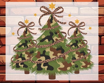 Christmas Coquette Camo Tree DTF Ready To Press, Trendy Camo Xmas Holiday Heat Transfer