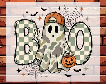 Camo Ghost Boo Halloween Boys DTF, Ready To Press, Spooky Ghost Fall Pumpkin Transfer