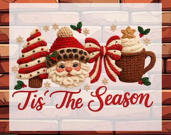 Faux Yarn Christmas Leopard Santa DTF Heat Transfer, Tis the Season Ready to Press
