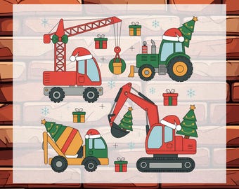 Construction Trucks Christmas Boys DTF Ready To Press Heat Transfer, Christmas Truck Kids