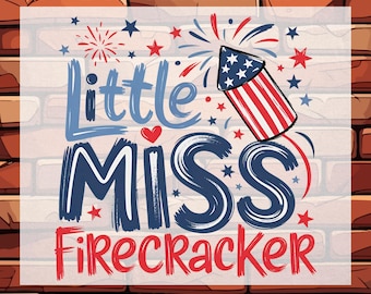 Little Miss Firecracker Ready To Press, 4th Of July Dtf, 4th July Kids Dtf, American Girl Boy Dtf, USA Dtf, Independence Day Dtf, Kid Dtf