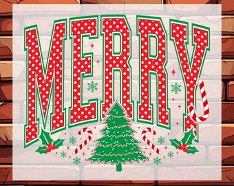 Christmas Polka Dot Merry Ready To Press, Girl Christmas Gift DTF Transfer, Xmas Holiday