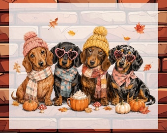 Fall Autumn Dachshund Dog Lover DTF Ready To Press Heat Transfer