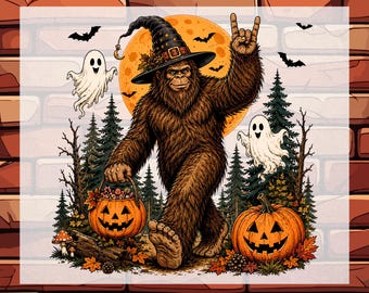 Spooky Bigfoot Halloween DTF Ready to Press, Funny Pumpkin Bigfoot Heat Transfer
