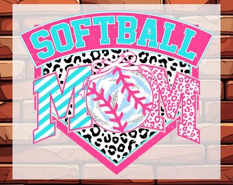 Brushstroke Softball Coquette DTF Heat Transfer, Ready To Press Leopard Print- Softball Lover