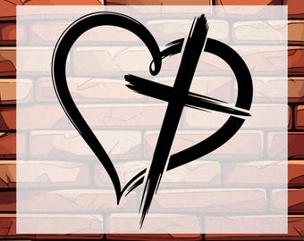 Christian Minimal Heart Cross DTF Transfer, Ready To Press Religious