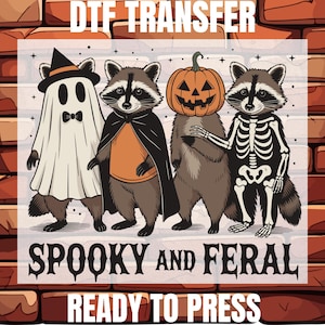 Spooky And Feral Raccoon Halloween Ready To Press, Funny Halloween Raccoon Dtf, Halloween Gift Dtf, Raccoon Ghost Dtf, Women Halloween Dtf