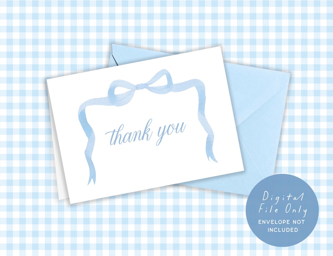 Thank You Folded Card - Baby Shower - Blue Bow - Instant Download ...
