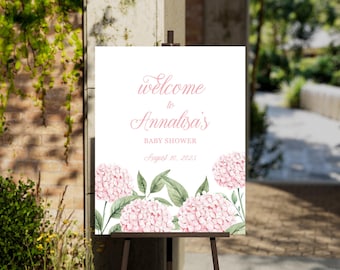 Pink Hydrangea Welcome Sign, Pretty Pink Flower Bloom Corner Border ...