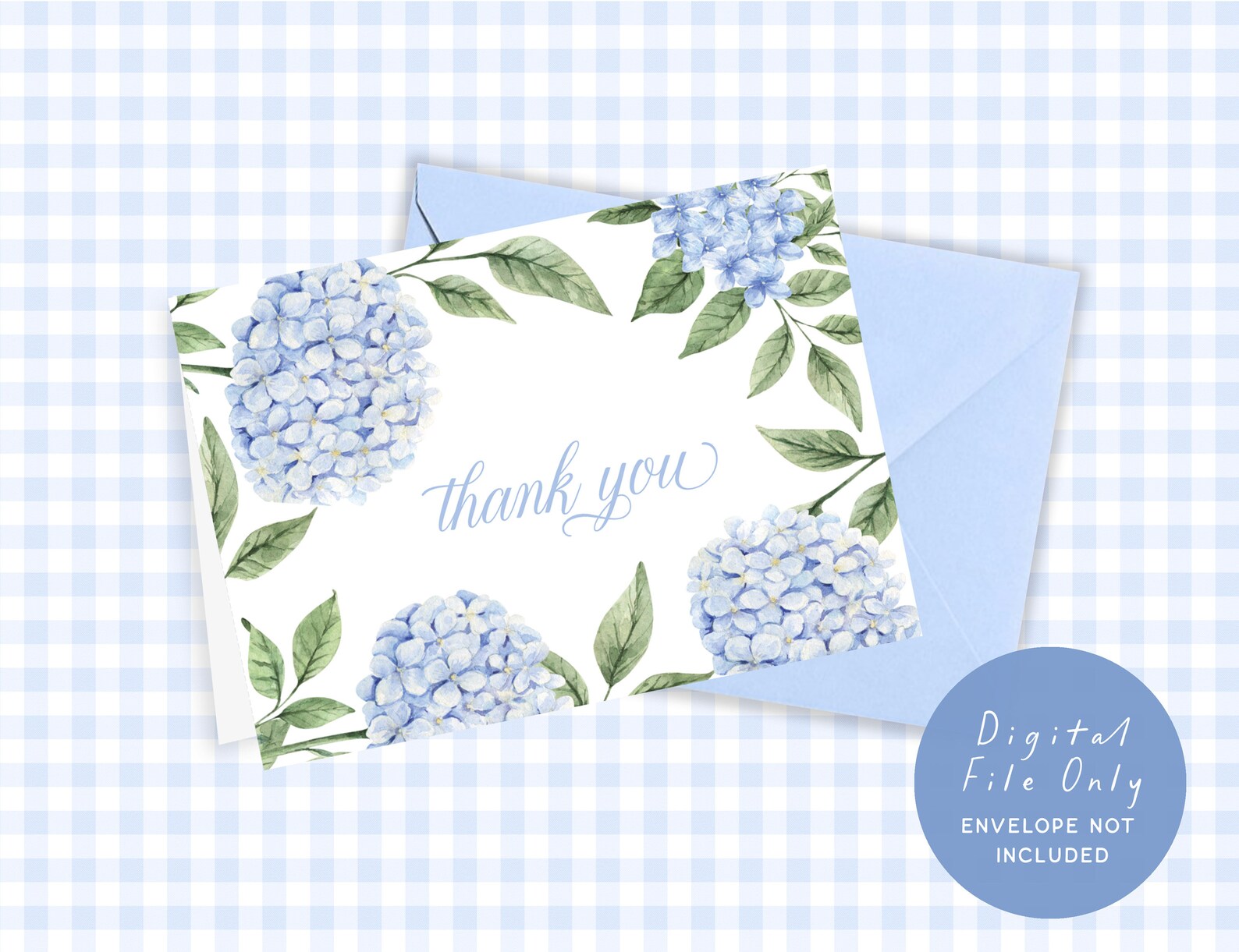 Thank You Folded Card - Baby Shower - Blue Hydrangea Flower - Instant ...