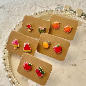 Plastic Stud Earrings Fruits Orange Apple Cherry Watermelon Funny Chubby Cute Everyday Earrings Cartoon Style Kids Back To School
