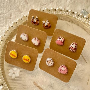 Plastic Stud Earrings Farm Animal Sheep Cow Duck Hamster Reindeer Funny Chubby Cute Everyday Earrings Adorable Affordable Cartoon Style
