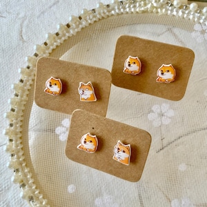 Pendientes de plástico con forma de perro Shiba Inu, divertidos, gorditos, adorables, para diario, estilo de dibujos animados.