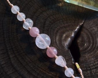 Rare Lavender Rose Quartz Bracelet, Rose Quartz Bracelet, Handmade Adjustable Healing Crystal Jewellery, Self Love Energy Bracelet Gift