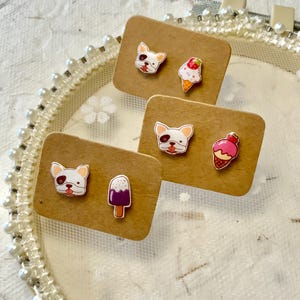 Pendientes de plástico con forma de perro francés, helado suave, divertidos, regordetes, adorables, asequibles, para todos los días, precio bajo, estilo de dibujos animados.