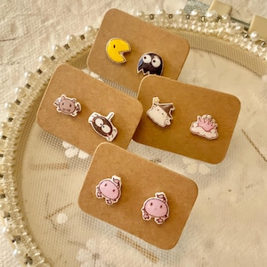 Plastic Stud Earrings Spiders Scorpion PacMann Funny Chubby Cute Adorable Affordable Everyday Earrings Low Price Spooky Cartoon Style