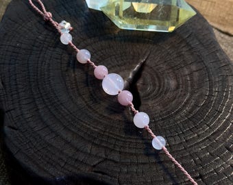 Rare Lavender Rose Quartz Bracelet, Rose Quartz Crystal Bracelet, Handmade Adjustable Healing Crystal Jewelry, Self Love Energy Bracelet
