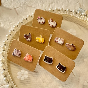 Plastic Stud Earrings Cat Lover Funny Chubby Cute Adorable Affordable Everyday Low Price   Cartoon Style
