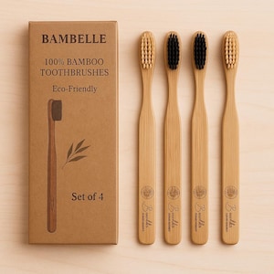 Bamboo Toothbrush Set of 4| Eco-Friendly, Biodegradable, Soft Bristles| Zero Waste | Bambelle Sustainable Oral Care