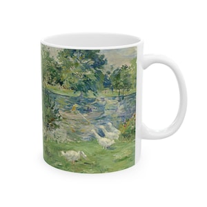 Klassisk konstmugg: Fransk impressionistisk konst, blommig kattbädd, flicka med gässmålning