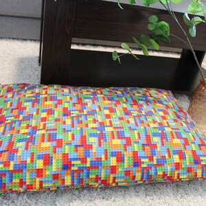 Lego Cat Bed in Fun Natural Cotton Fabric, Washable & Handmade