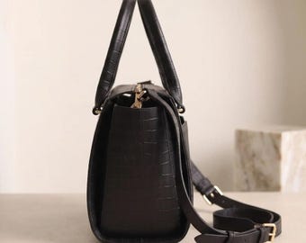 Bolso de mano de piel auténtica con relieve de cocodrilo, bolso de piel personalizado, bolso para el día a día.