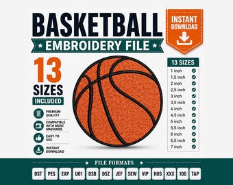 Mini Basketball Ball Machine Embroidery Design, 13 Sizes, Basketball Embroidery, Basketball Embroidery File, Instant Download