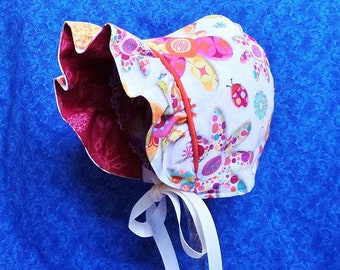 Reversible Toddler Bonnet, Handmade Bonnet, Ruffled Brim, Baby Girl Sunbonnet, Spring Bonnet