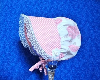 Peach Baby Bonnet with Lace