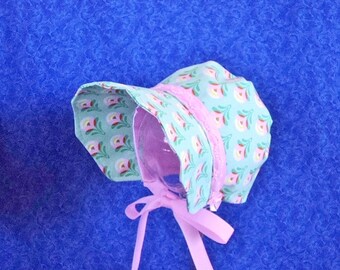 Baby Bonnet  1940's Style Pink and Mint Green