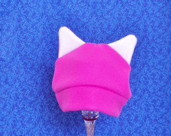 Fleece Baby Hat with Kitty Cat Ears - Bright Pink with Cream on the Ears