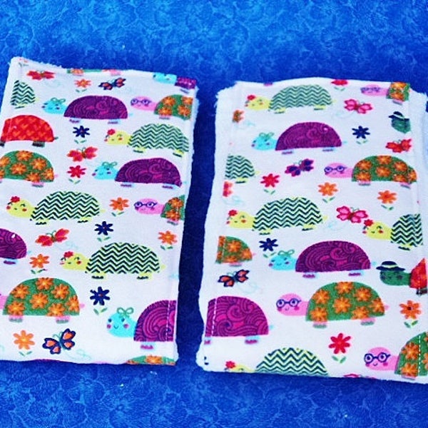 Set of Turtle Burp Cloths, Cloth Diapers with Flannel, Whimsical Turtles