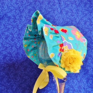 Turquoise Baby Bonnet Reversible Ruffled Brim image 1