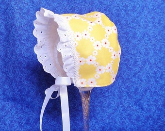 Toddler Baby Bonnet Yellow with Lace Ruffled Brim