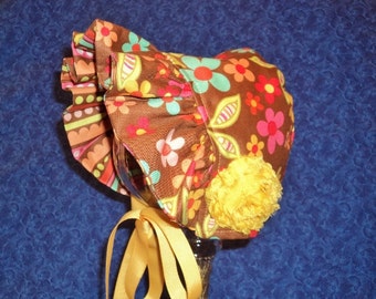 Baby Bonnet With Flowers Reversible