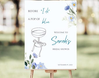 Editable Bridal Shower Welcome Sign Template | Blue Floral Sign | Printable Bridal Shower Poster | 3 Sizes Included